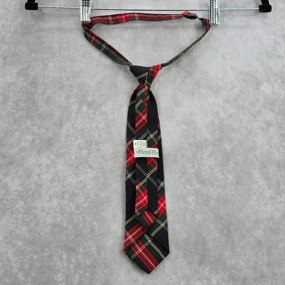 Flynn O'Hara Uniform Red Green Blue Plaid Tartan Adjustable Clip Youth Tie 14 - Picture 2 of 8